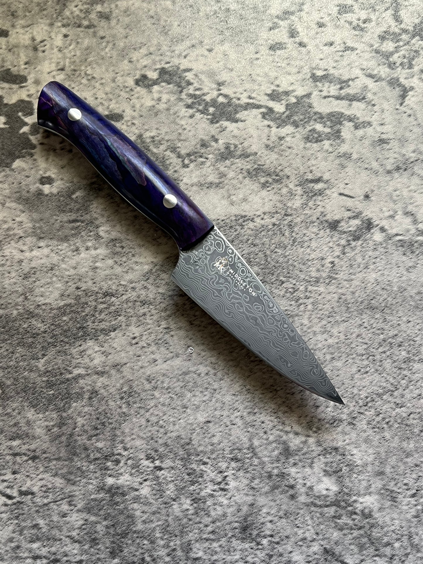 4” Damascus Paring with purple curly maple