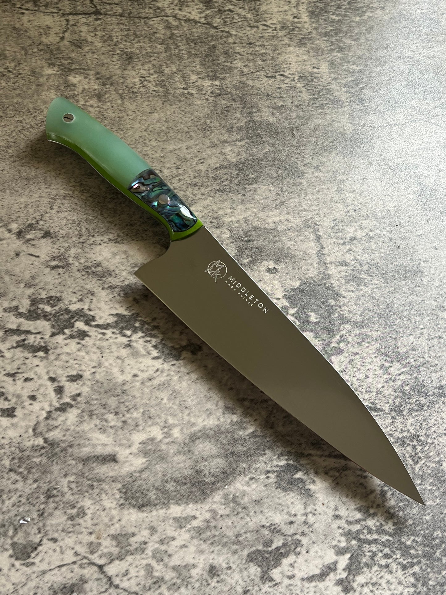8” Chef with Ghost Jade G10 and Abalone