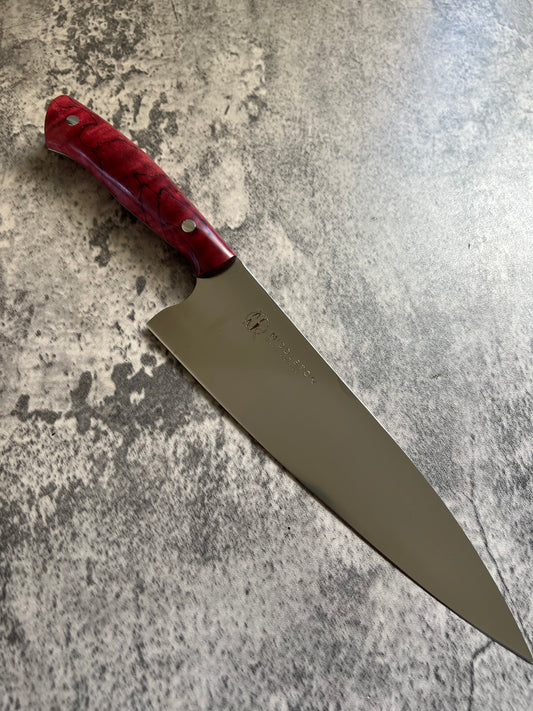8” chef with Red curly spalted maple