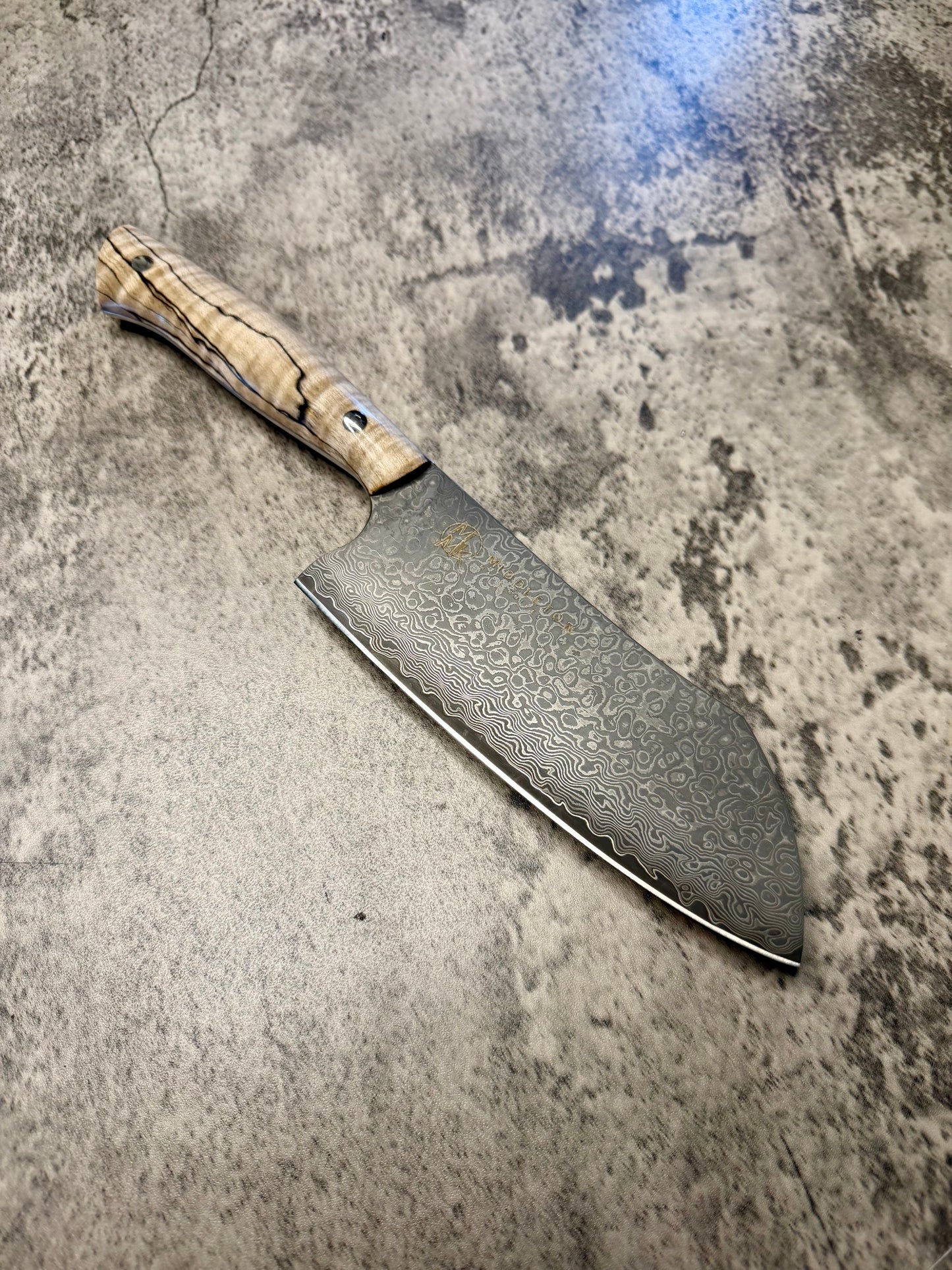 6” Damascus Santoku with Spalted Curly Maple