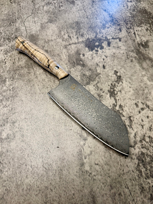 6” Damascus Santoku with Spalted Curly Maple