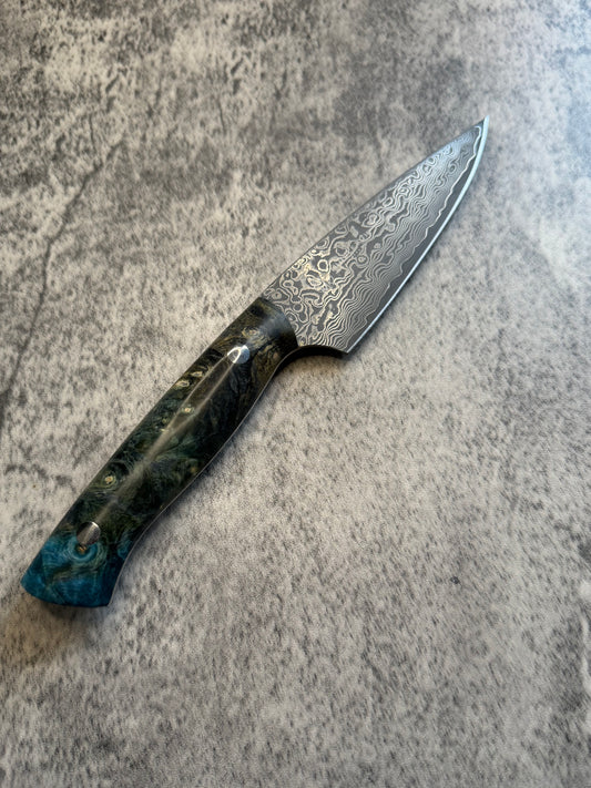 4”Damascus Paring with Blue/Green Buckeye Burl
