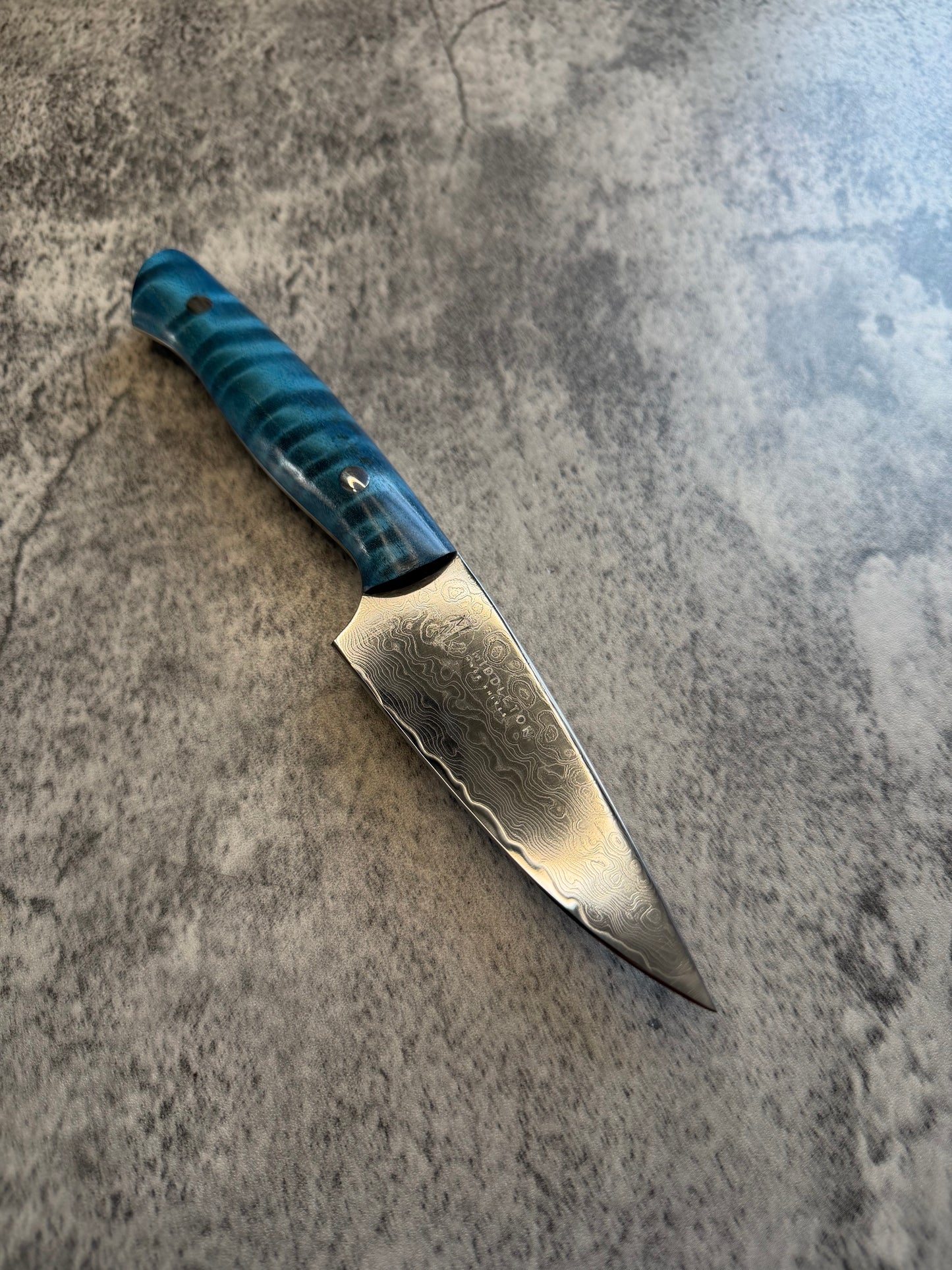 4” Damascus Paring with Blue Curly Maple