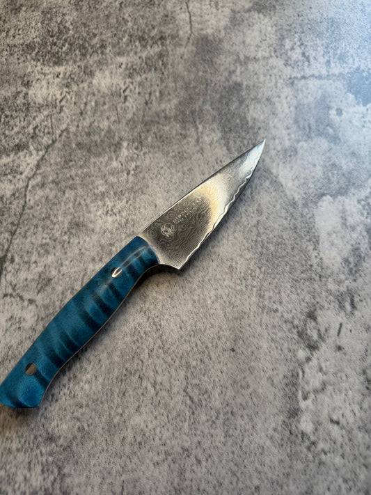 4” Damascus Paring with Blue Curly Maple