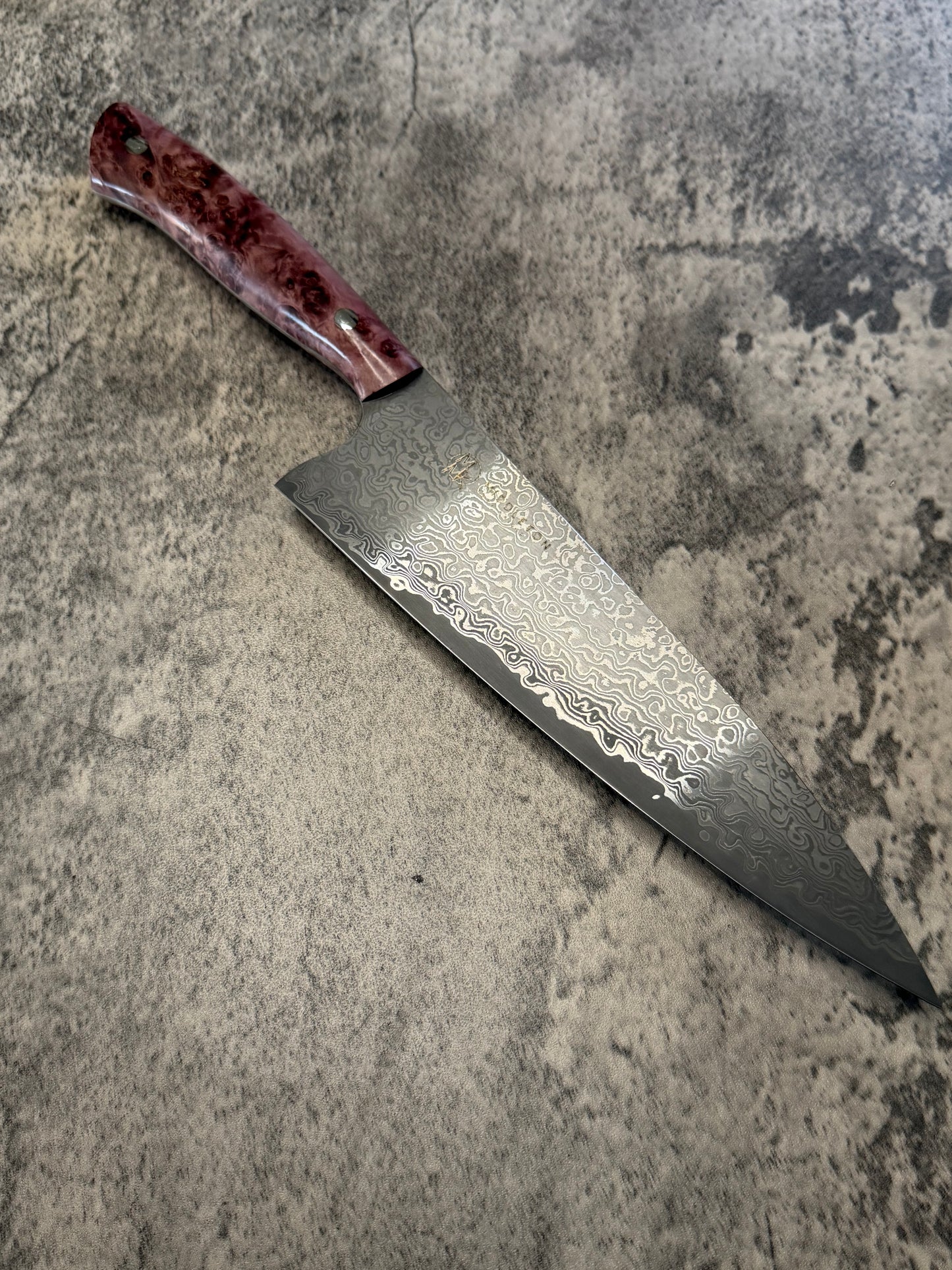 8” Damascus Chef with burgundy maple burl