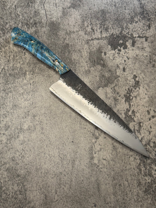 8” Textured San Mai Chef with Blue Maple Burl