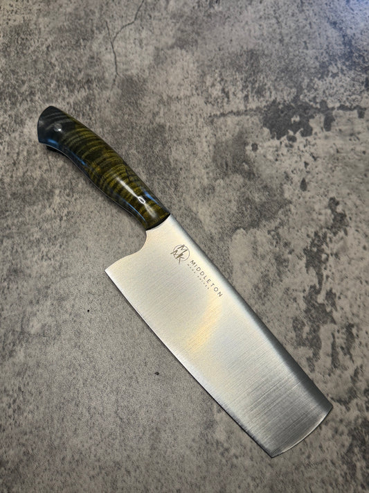 6” Nakiri with Yellow/Gray Curly Maple