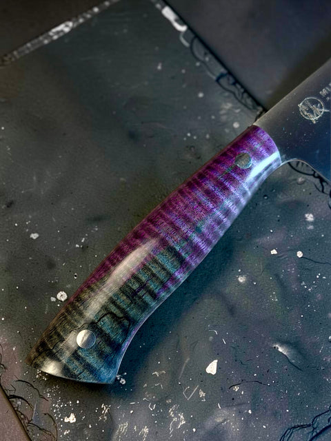 Blue/Purple Curly Maple 6” utility knife