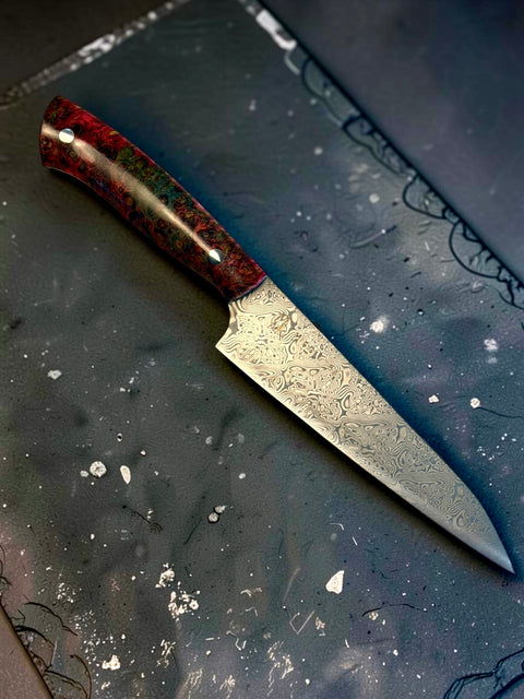 Amboyna Burl 6” Damascus Utility knife