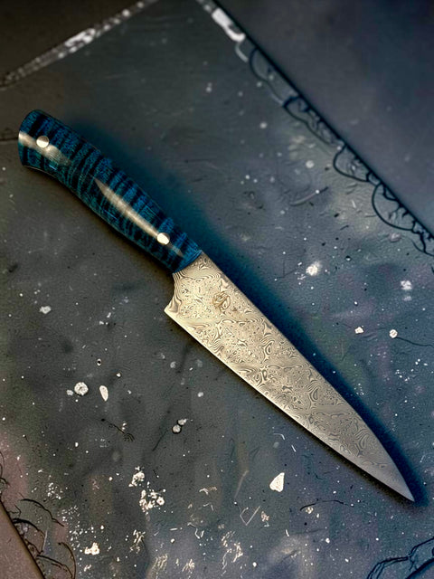 Blue Curly Maple 6” Damascus Utility Knives