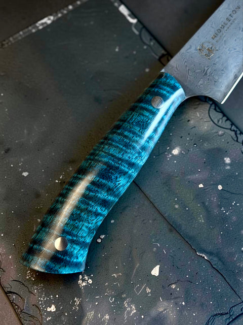 Blue Curly Maple 6” Damascus Utility Knives