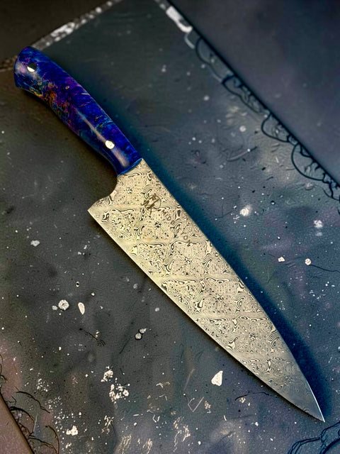 Blue Buckeye Burl 8” Damascus Chef knife