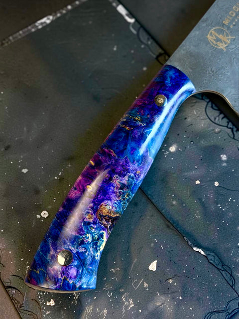 Blue Buckeye Burl 8” Damascus Chef knife
