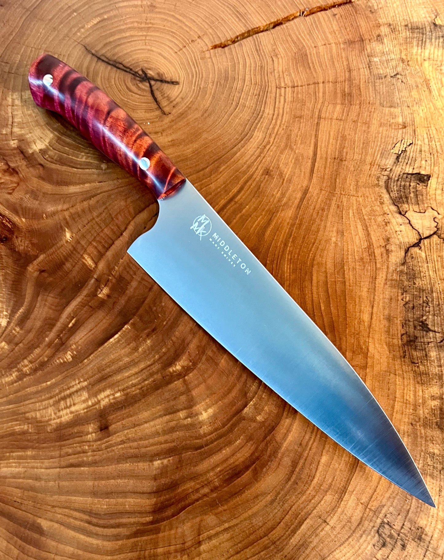 Custom 8” Chef with Red Curly Maple