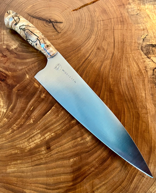 Custom 8” Chef with Spalted Curly Maple