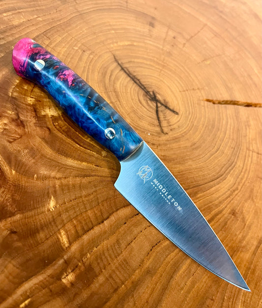 Custom 4” Paring with Blue/Pink Maple Burl