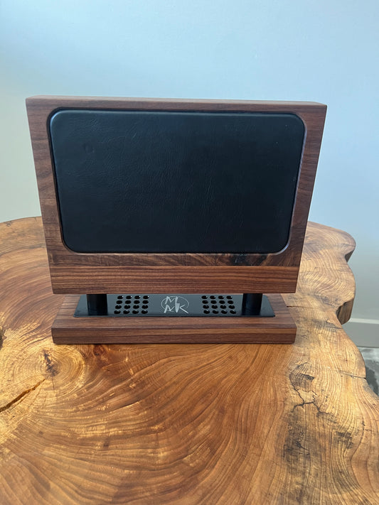 Walnut Magnetic Knife block with Black Leather Inlay