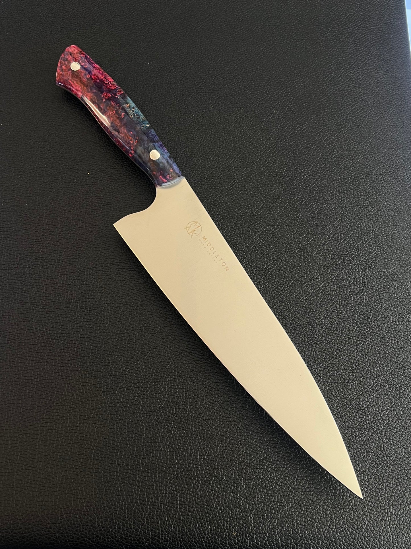 Custom 8” Chef with Blue/Pink Black ash Burl