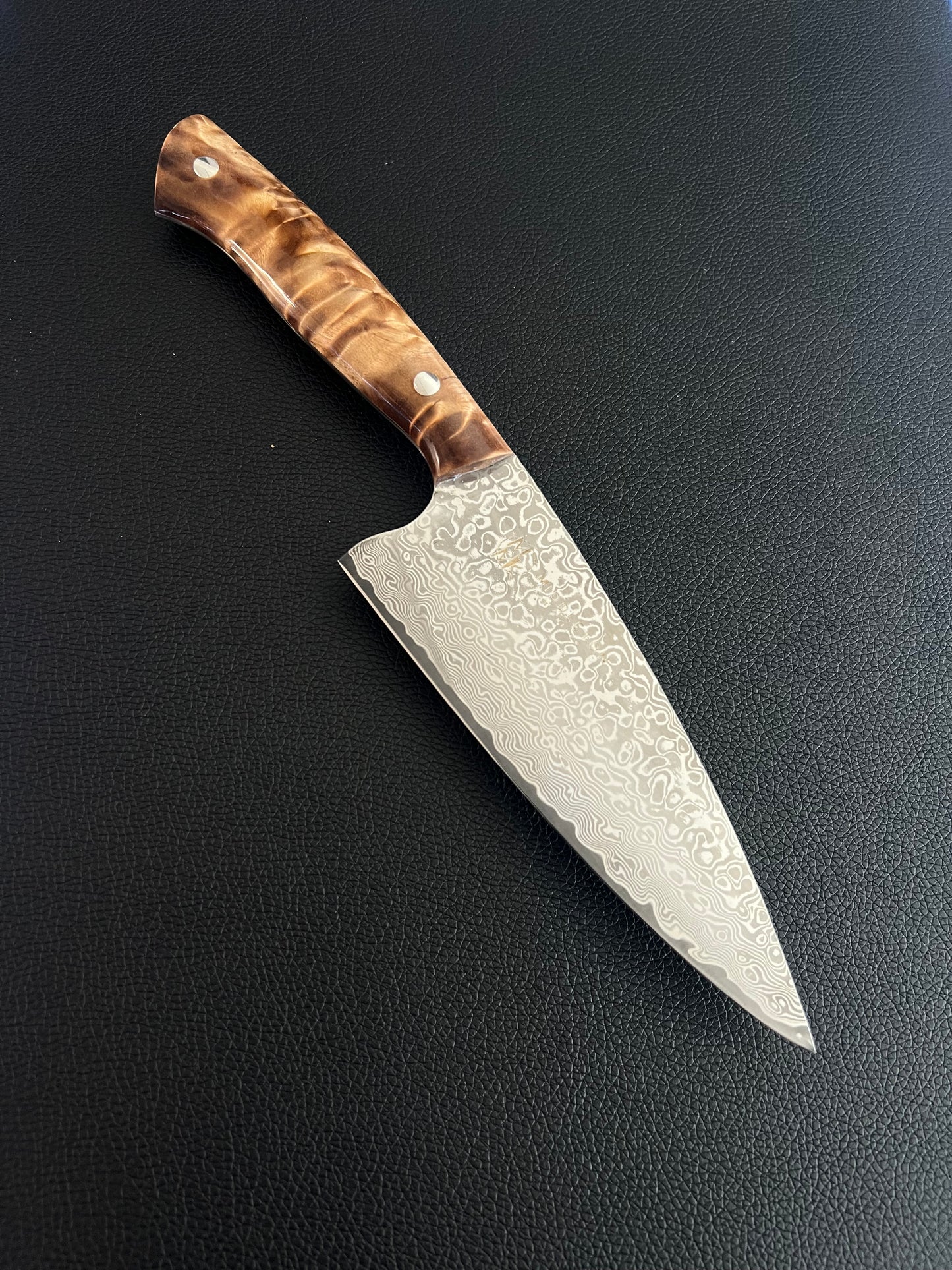 Custom 6” Damascus Chef with Quilted Maple