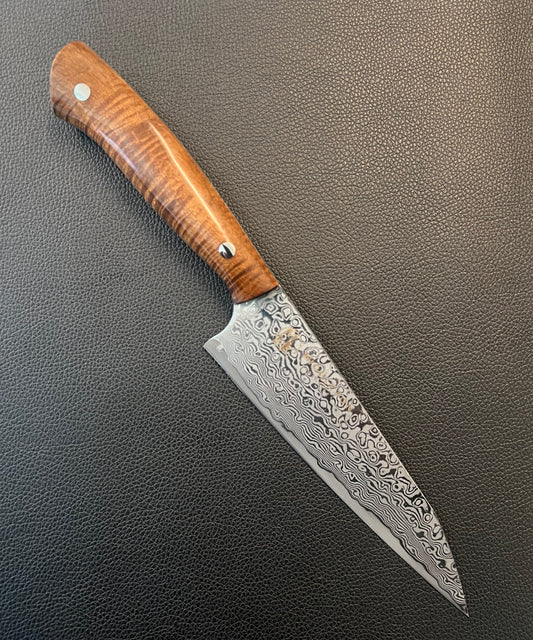 6” Damascus Petty with Brown Curly maple