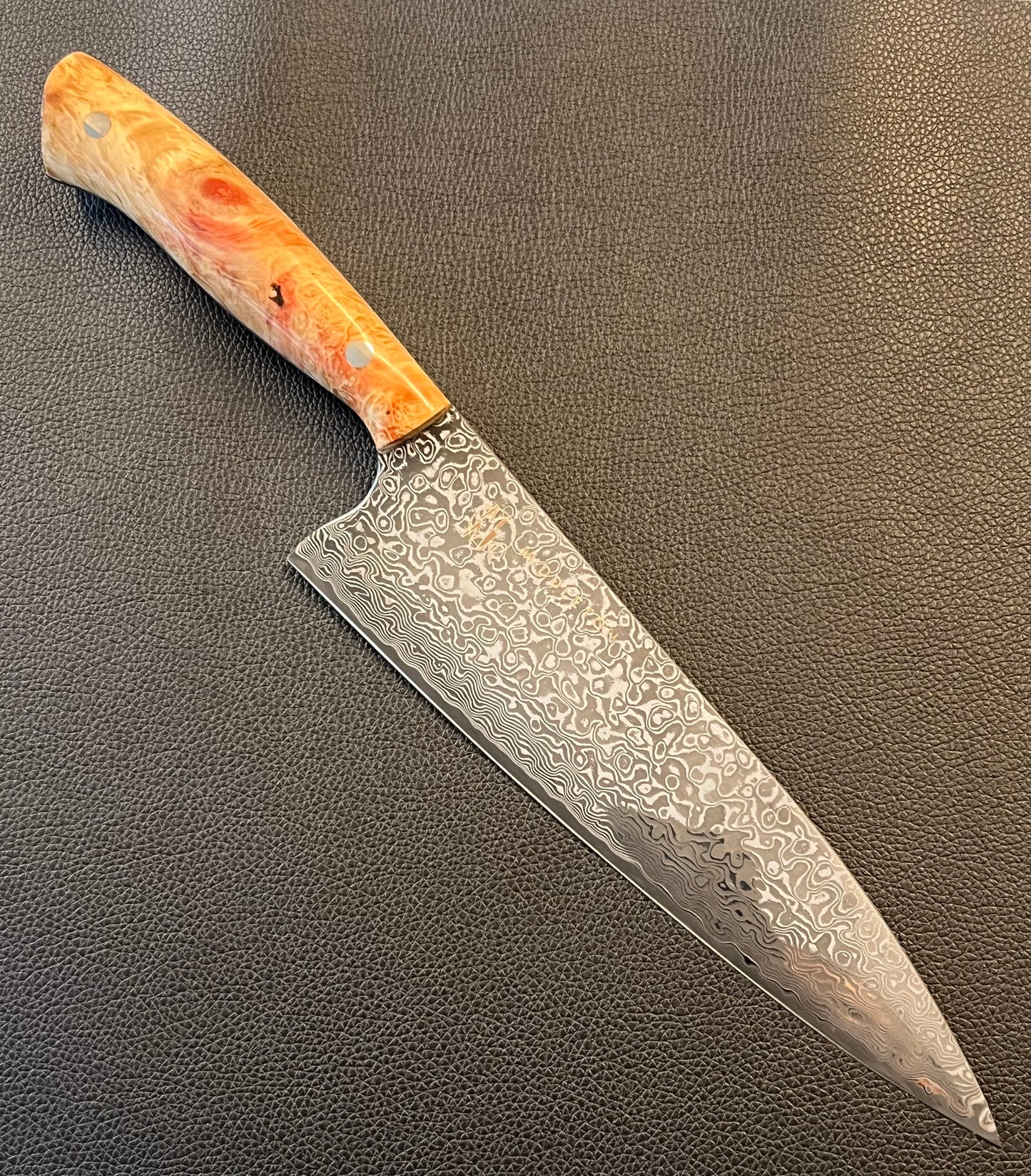 Custom 8” Damascus Chef Flame box elder