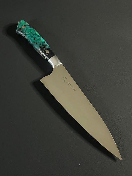 8” chef knife with resin and aluminum bolster