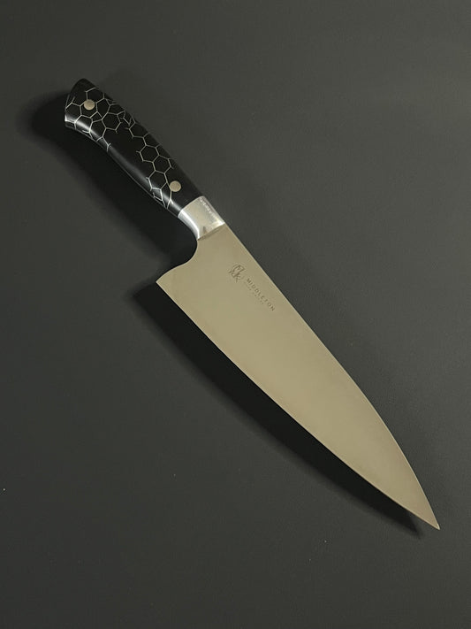 8” chef knife with resin handle and aluminum bolster