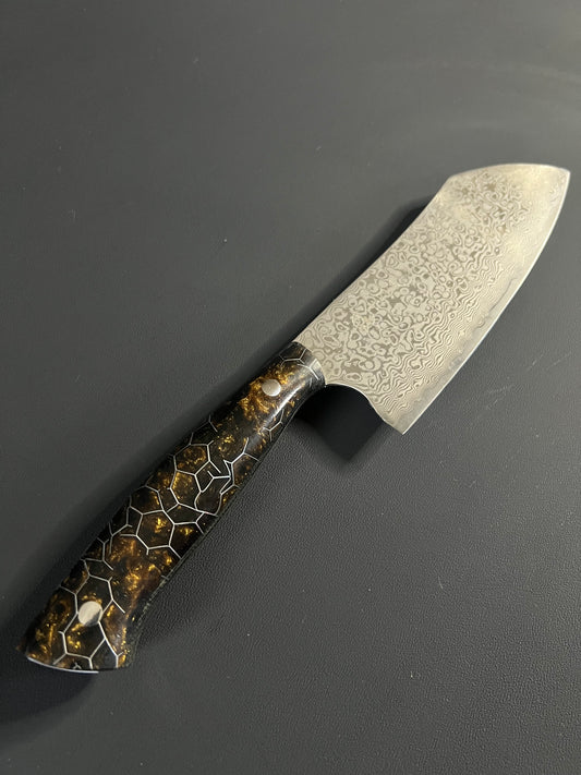 6” Damascus Santoku with black/gold resin handle