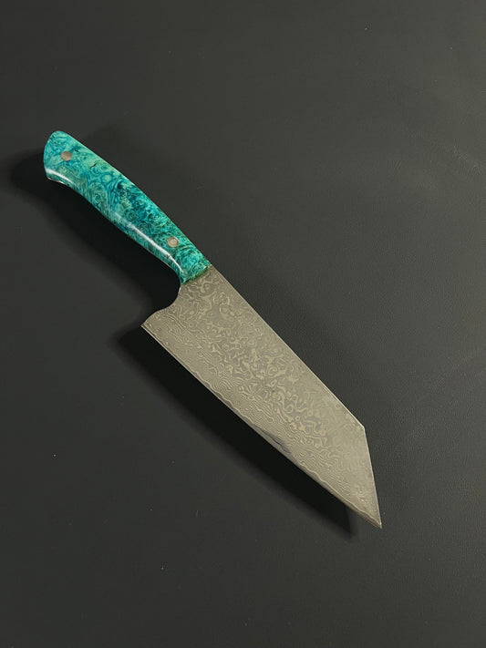 6” Damascus Bunka with teal box elder burl