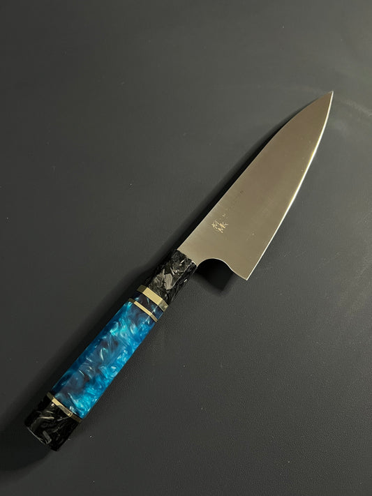 8” Gyuto with blue resin and carbon fiber wa handle