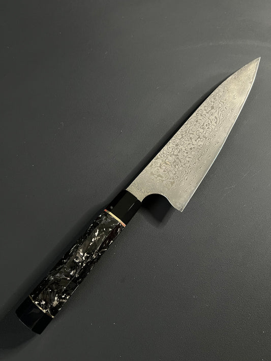 8” Damascus Gyuto with silver and carbon fiber wa handle