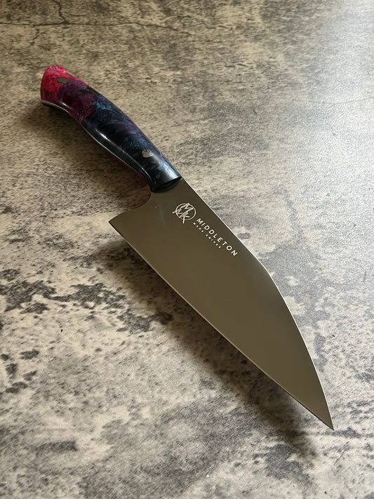 6” Chef with Blue/Red Box Elder Burl