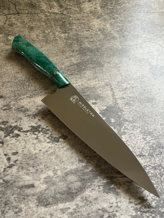8” Chef with Green Box Elder Burl