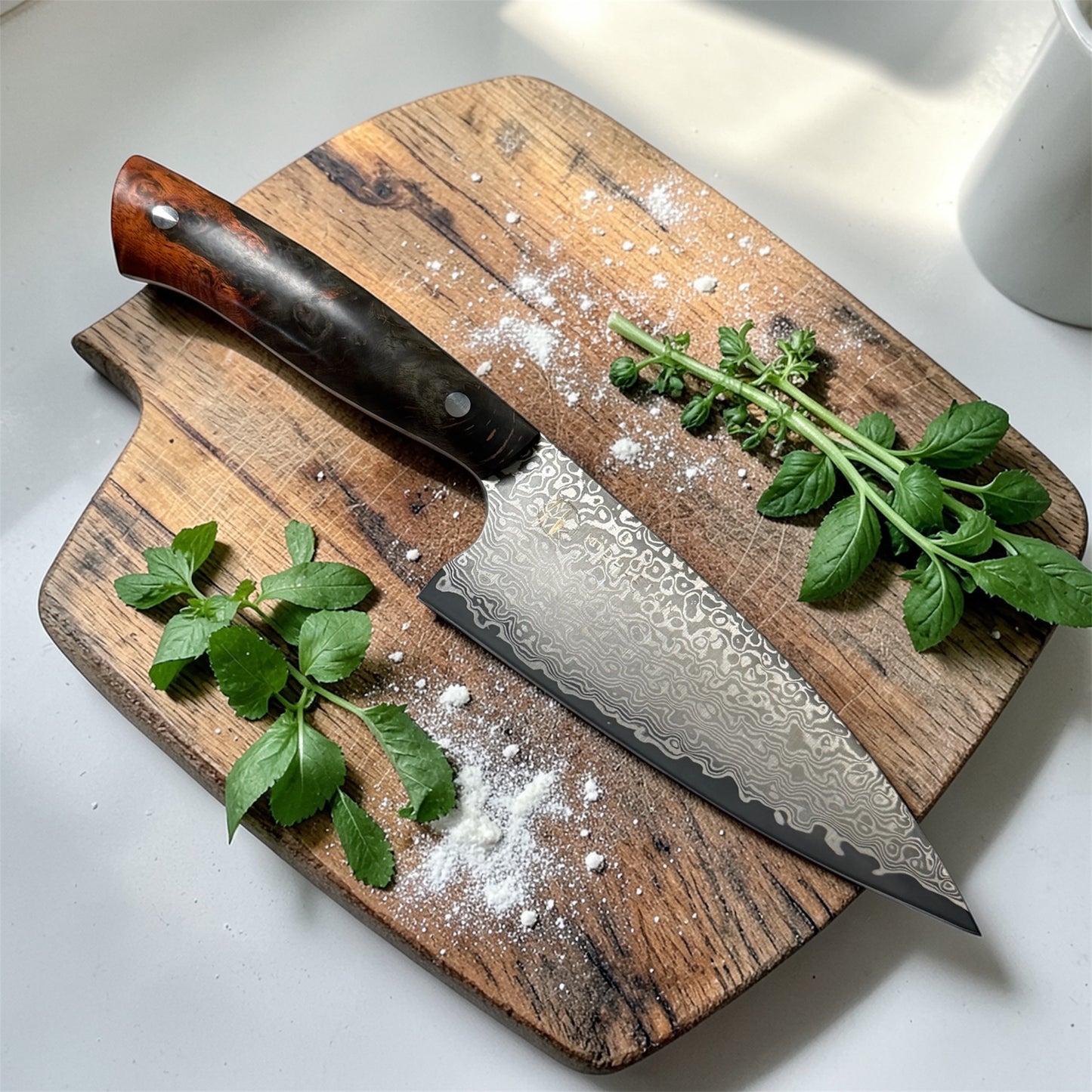 6” Damascus Chef with Orange/Gray Maple Burl