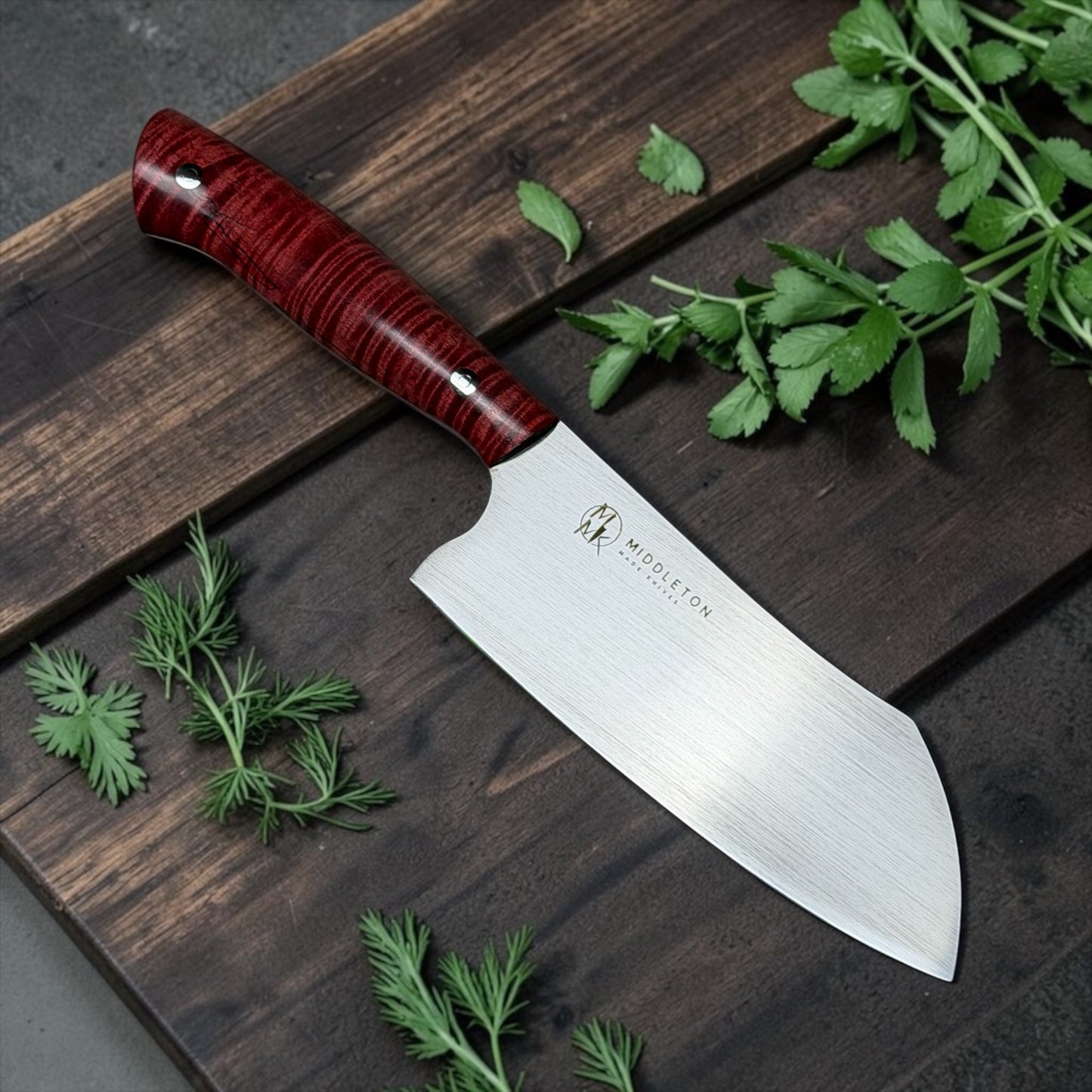 6” Santoku with Red Curly Maple