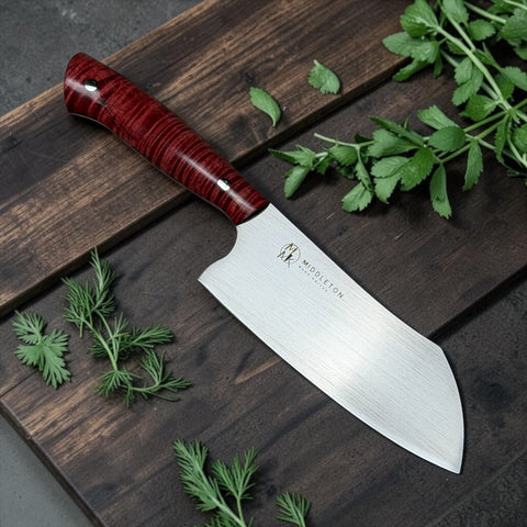 6” Santoku with Red Curly Maple