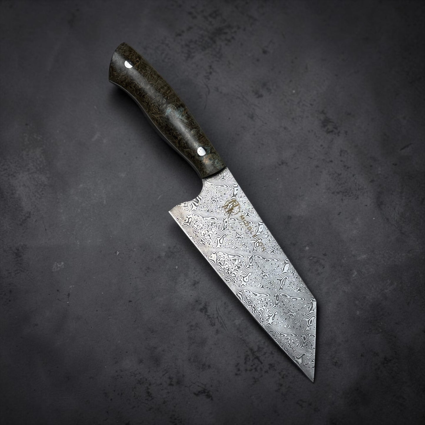 6” Damascus Bunka with Black ash Burl