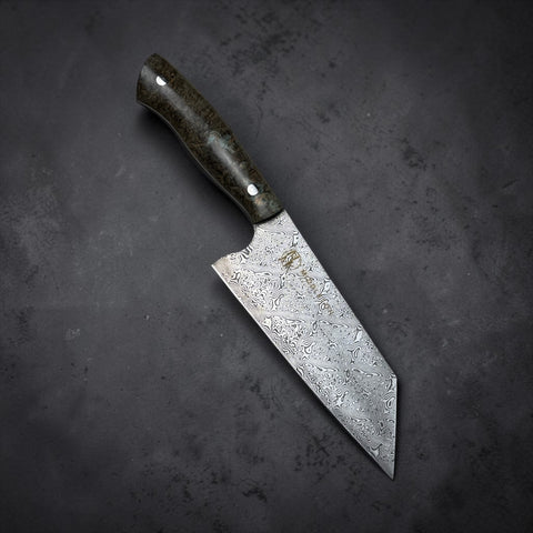 6” Damascus Bunka with Black ash Burl