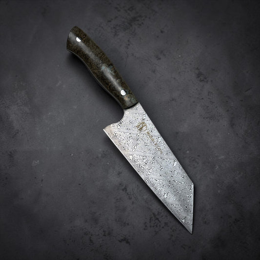 6” Damascus Bunka with Black ash Burl