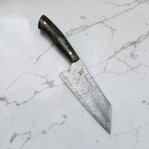6” Damascus Bunka with Black ash Burl