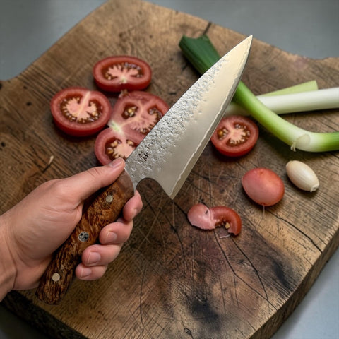 8” San mai Chef knife (Okoa) with Maple Burl