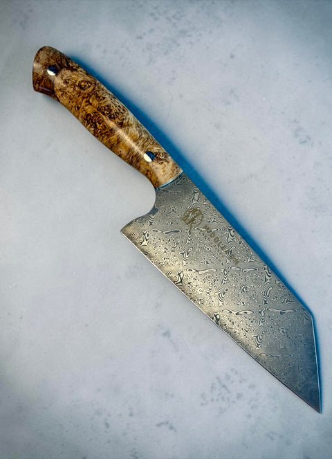Black Ash Burl 6” Damascus Bunka knife