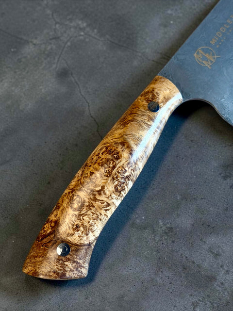 Black Ash Burl 6” Damascus Bunka knife