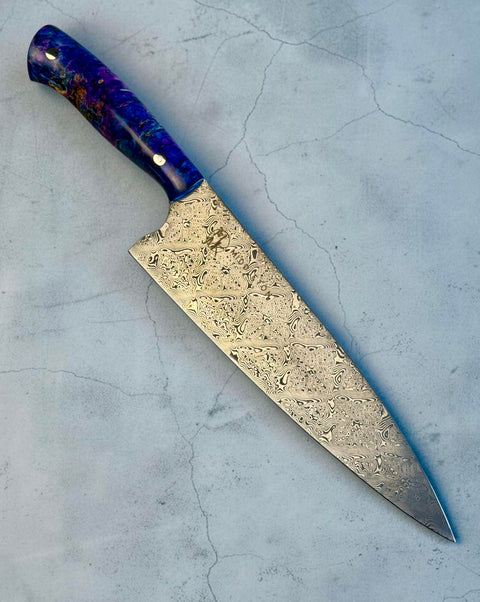 Blue Buckeye Burl 8” Damascus Chef knife
